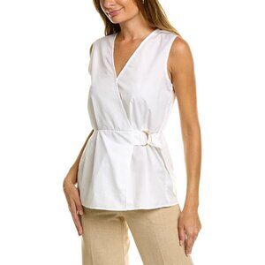 ELLEN TRACY Women's Small Faux Wrap White V-Neck Top NWT